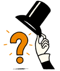 A hand uncovering a question mark with a hat